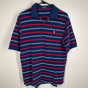 Ralph Lauren Blue and Red Polo Golf Shirt Classic Stripes Men’s Medium